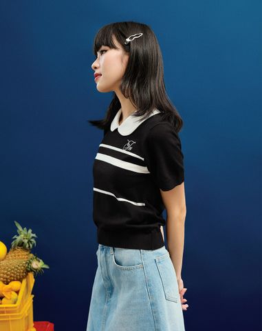  Áo dệt kim cổ lá sen thêu sợi kim tuyến 