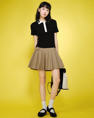  Áo polo dệt kim cổ phối màu 