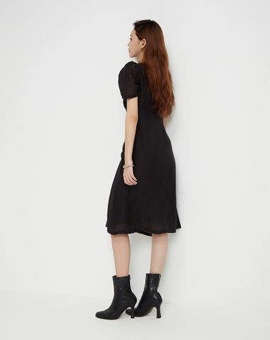  Đầm lửng rút nhún tay phồng 