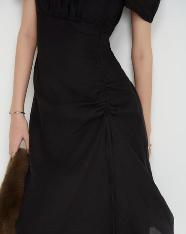  Đầm lửng rút nhún tay phồng 