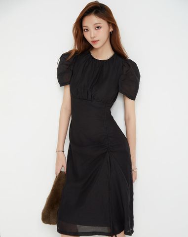  Đầm lửng rút nhún tay phồng 