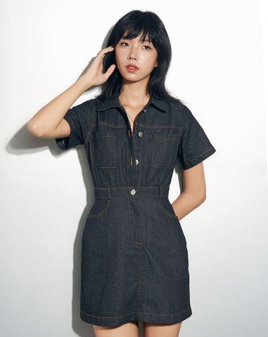  Đầm mini tay ngắn nút J 