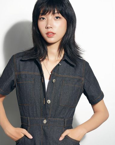  Đầm mini tay ngắn nút J 