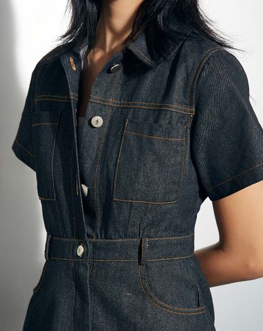  Đầm mini tay ngắn nút J 