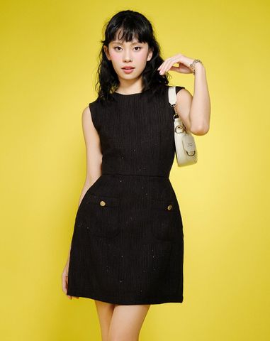  Đầm mini vải tweed phối túi 