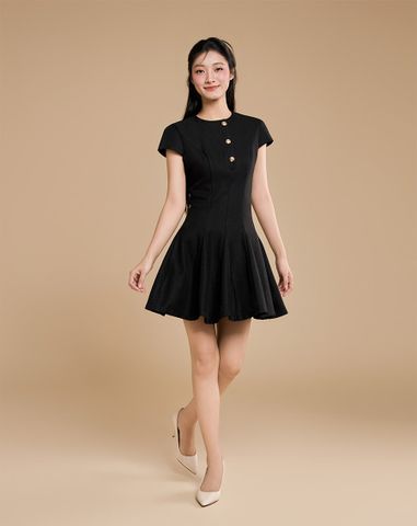  Đầm godet mini phối nẹp nút 
