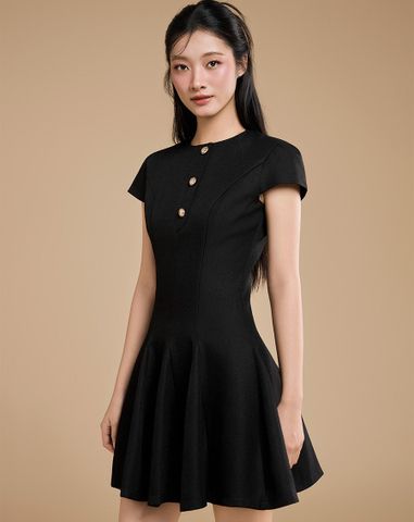  Đầm godet mini phối nẹp nút 