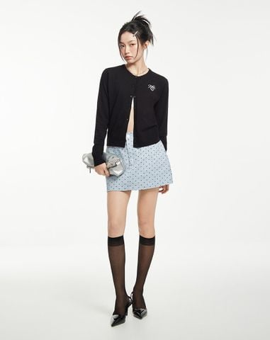  Áo cardigan cổ tròn thêu charm nơ 