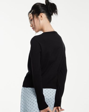  Áo cardigan cổ tròn thêu charm nơ 