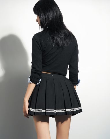  Chân váy mini xếp li phối ren 