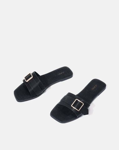  Dép mũi vuông khóa trang trí 