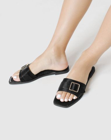  Dép mũi vuông khóa trang trí 