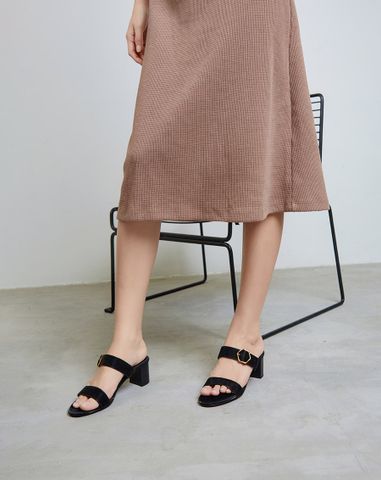  Giày Sandal Gót Vuông Quai Ngang Phối Khóa Trang Trí 