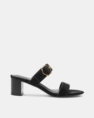  Giày Sandal Gót Vuông Quai Ngang Phối Khóa Trang Trí 