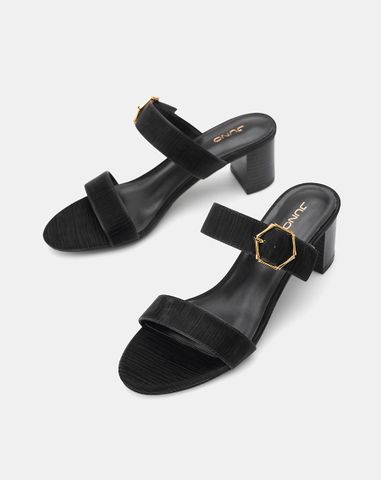  Giày Sandal Gót Vuông Quai Ngang Phối Khóa Trang Trí 