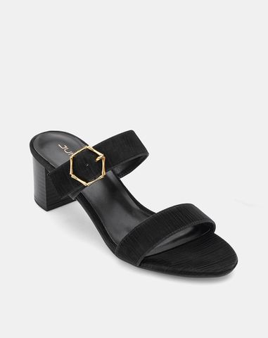  Giày Sandal Gót Vuông Quai Ngang Phối Khóa Trang Trí 