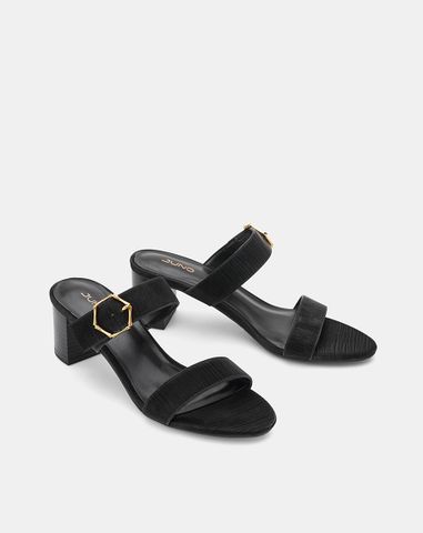  Giày Sandal Gót Vuông Quai Ngang Phối Khóa Trang Trí 