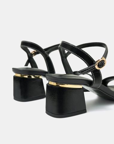  Giày Sandal Gót Vuông Quai Ngang Bản Lớn Quai Cổ Chân 