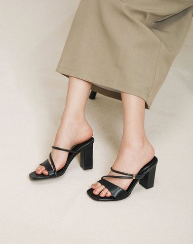  Giày Sandal Gót Vuông Phối Quai Kiểu 