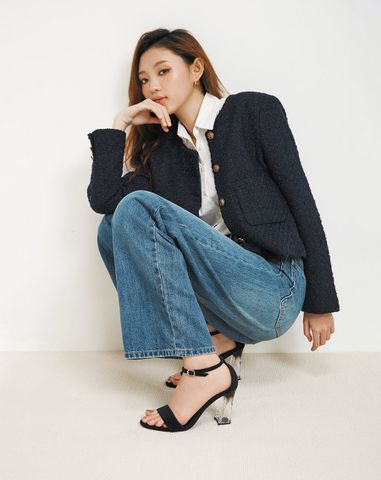  Giày Sandal Gót Trụ Quai Cổ Chân Phối Quai Ngang 
