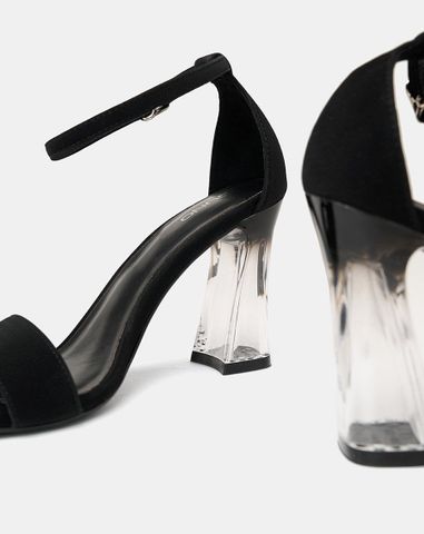  Giày Sandal Gót Trụ Quai Cổ Chân Phối Quai Ngang 