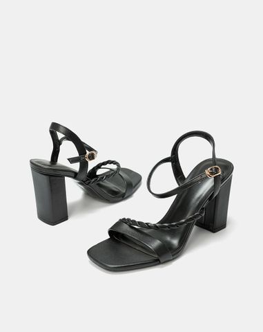  Giày Sandal Gót Cao Phối Quai Xoắn 