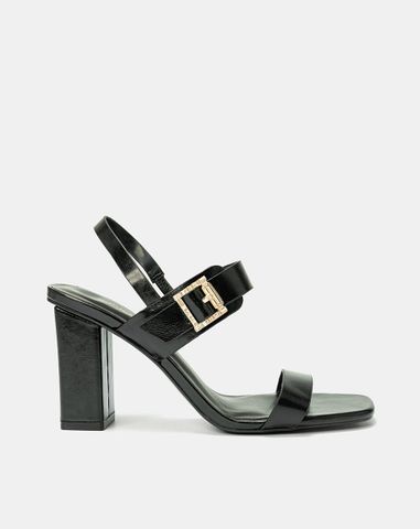  Giày Sandal Gót Vuông Quai Ngang Phối Khóa Trang Trí 