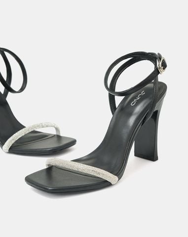  Giày Sandal Gót Thanh Phối Dây Kim Tuyến 