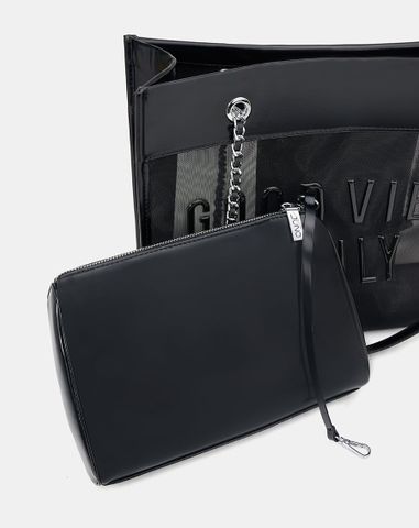  Túi Xách Lớn Tote Bag Phối Lưới Xuyên Thấu 