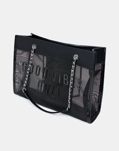  Túi Xách Lớn Tote Bag Phối Lưới Xuyên Thấu 