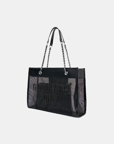  Túi Xách Lớn Tote Bag Phối Lưới Xuyên Thấu 
