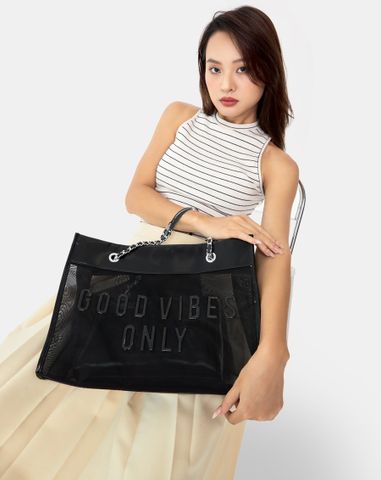  Túi Xách Lớn Tote Bag Phối Lưới Xuyên Thấu 