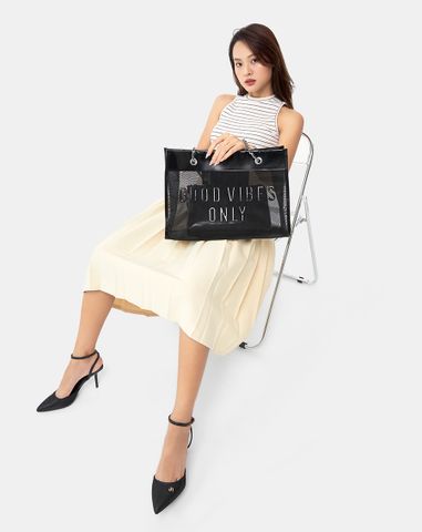  Túi Xách Lớn Tote Bag Phối Lưới Xuyên Thấu 