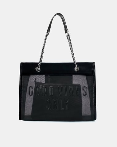  Túi Xách Lớn Tote Bag Phối Lưới Xuyên Thấu 