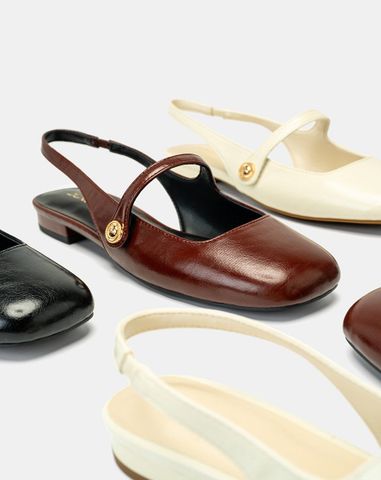 Giày Búp Bê Slingback Mũi Tròn 