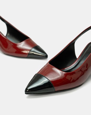  Giày Cao Gót Slingback Mũi Nhọn Phối Toecap 