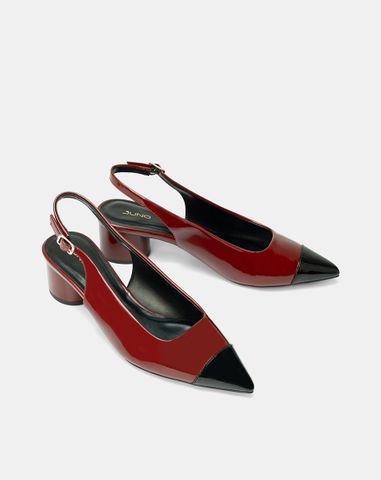  Giày Cao Gót Slingback Mũi Nhọn Phối Toecap 