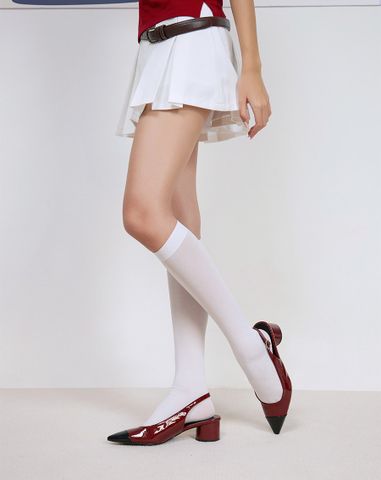  Giày Cao Gót Slingback Mũi Nhọn Phối Toecap 