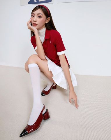  Giày Cao Gót Slingback Mũi Nhọn Phối Toecap 