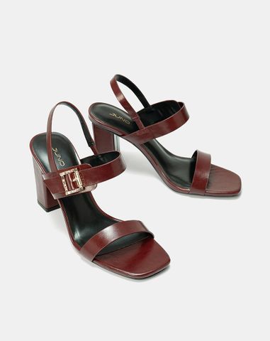  Giày Sandal Gót Vuông Quai Ngang Phối Khóa Trang Trí 