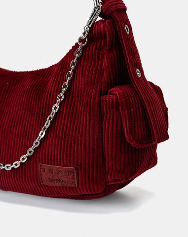  Túi Xách Nhỏ Đeo Vai Phối Vải Nhung Tăm 