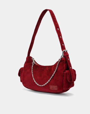  Túi Xách Nhỏ Đeo Vai Phối Vải Nhung Tăm 