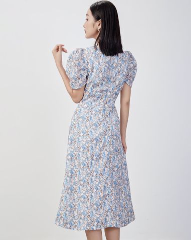  Đầm lửng rút nhún in hoa 