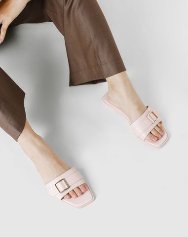  Dép mũi vuông khóa trang trí 