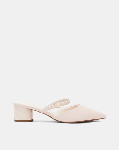  Giày Cao Gót Sục Gót Trụ Thấp Phối Quai Ngang 