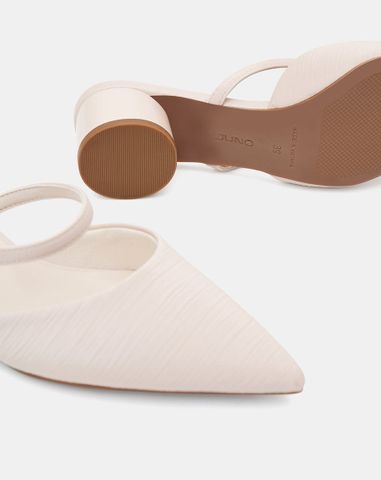  Giày Cao Gót Sục Gót Trụ Thấp Phối Quai Ngang 