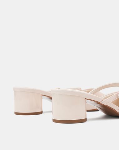  Giày Cao Gót Sục Gót Trụ Thấp Phối Quai Ngang 