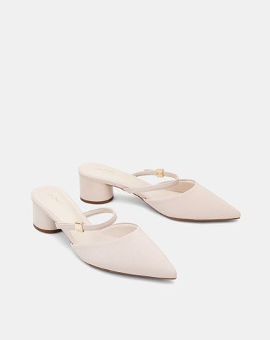  Giày Cao Gót Sục Gót Trụ Thấp Phối Quai Ngang 