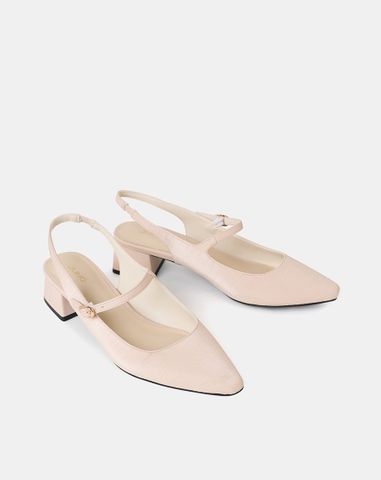  Giày Cao Gót Slingback Gót Vuông Có Khoá 