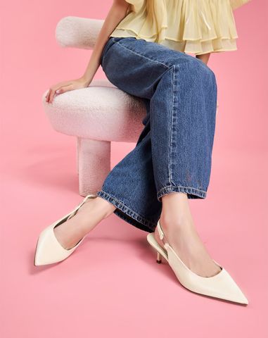  Giày Cao Gót Slingback Phối Khóa Trang Trí 